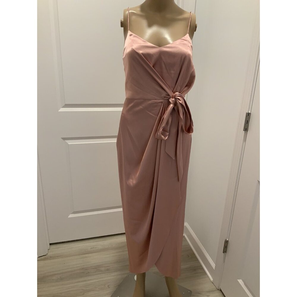 After Six Midi Dress 4M Bridesmaid Formal Faux Wrap Draped Desert Rose NWT